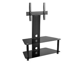 2-Tier Trapezoid Glass Media Console With Swivel Tv Mount Bracket (Medium)
